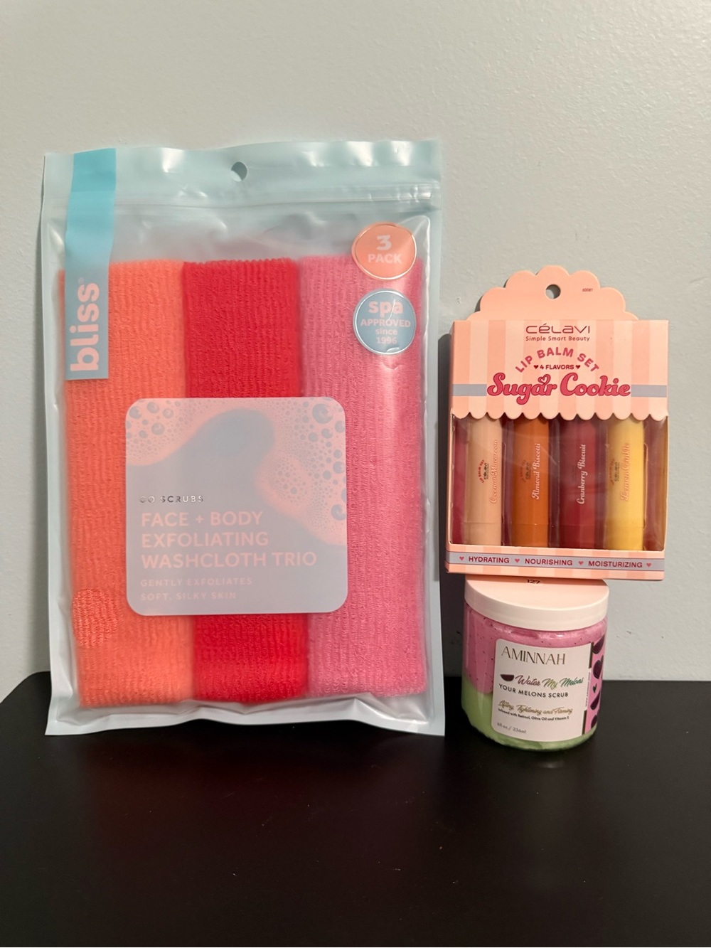 Beauty Bundle 3 piece set includes Aminnah watermelon scrub! All NWT